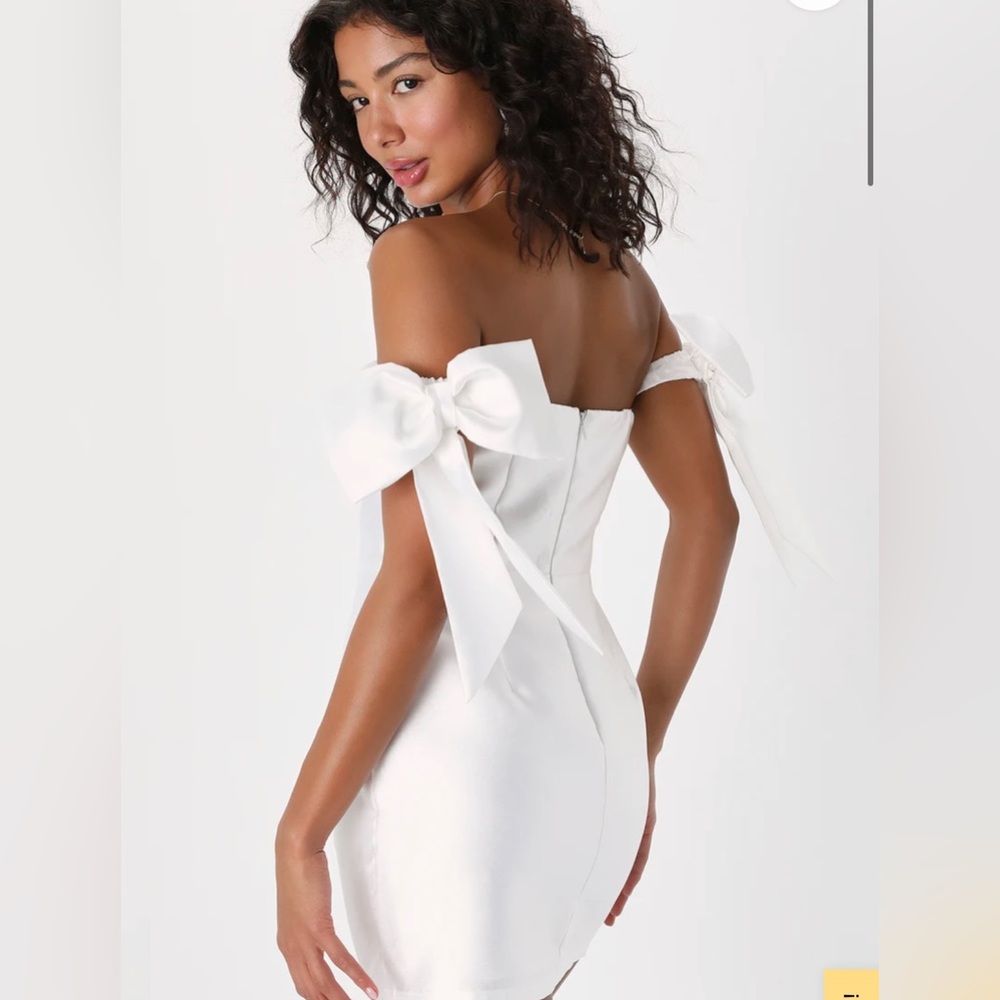 Lulus perfectly forever white off-the-shoulder bow mini dress
